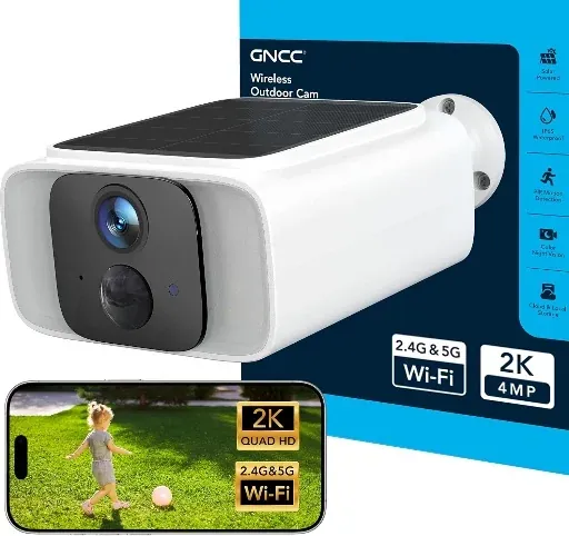 GNCC Solar Security Camera Wireless Outdoor 2K 4MP