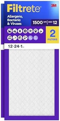 2-Pk Filtrete 12x24x1 MERV 12 MPR 1500 Air Filter