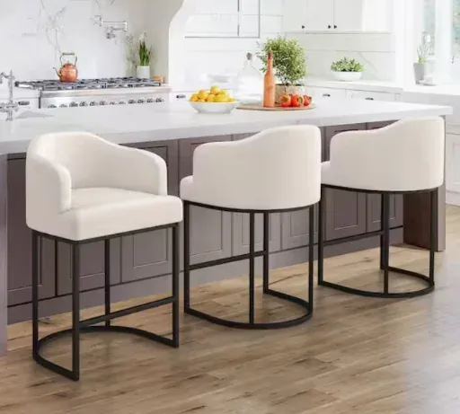 3-Pack Crystal 26" Counter Height Fabric Upholstered Bar Stools w/ Black Metal Frame (Linen)