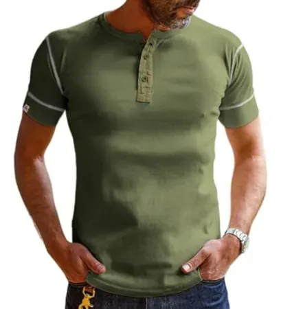 WENTTUO Short Sleeve Summer Casual Sport Men's Henley Shirt