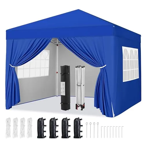 Yaheetech Pop-Up Canopy Tent 10' x 10' w/ 4 Sidewalls & Roller Bag (Blue)
