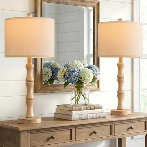 BOBOMOMO 25″ Farmhouse Table Lamps Set of 2 Burlywood Color