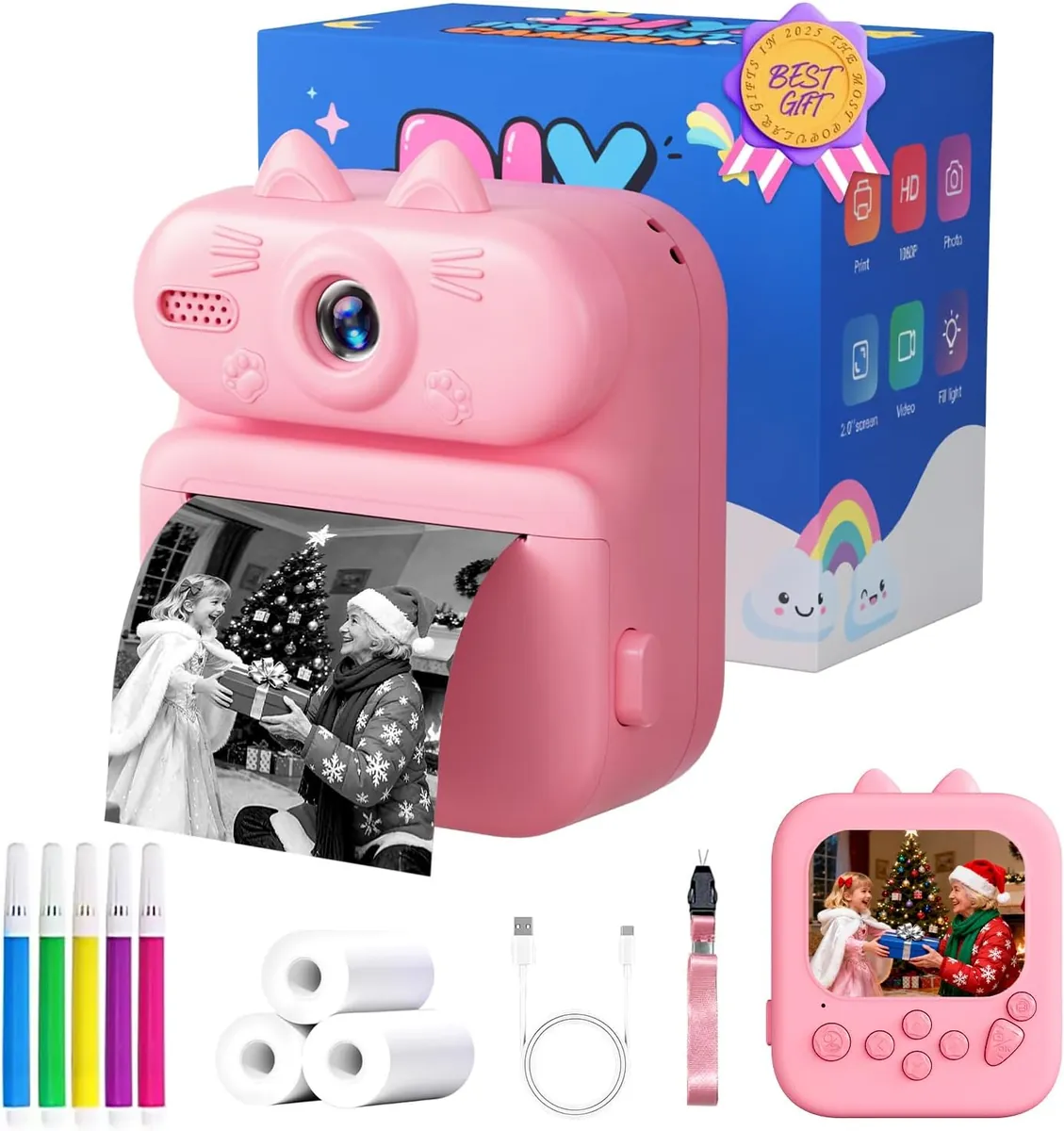 Pink Cat Kids Instant Print Camera