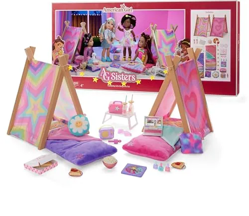 American Girl AG Sisters Glamping Girls Sleepover Doll Playset (14.5" Dolls)