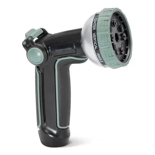 Amazon Basics 10-Pattern Metal Garden Hose Nozzle w/ Rotating Head (Black)