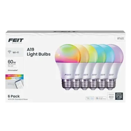 6-Pack Feit Electric A19 RGBW Dimmable Smart LED Light Bulb
