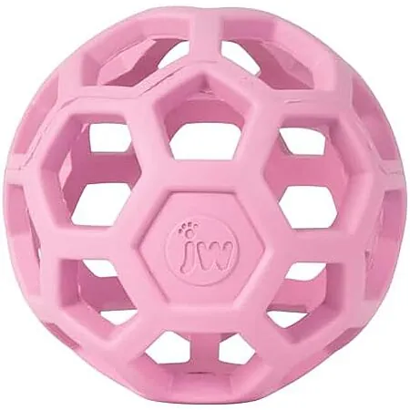 JW Pet HOL-ee Roller Tug & Fetch Treat Dispenser Puzzle Ball Dog Toy (3", Pink)