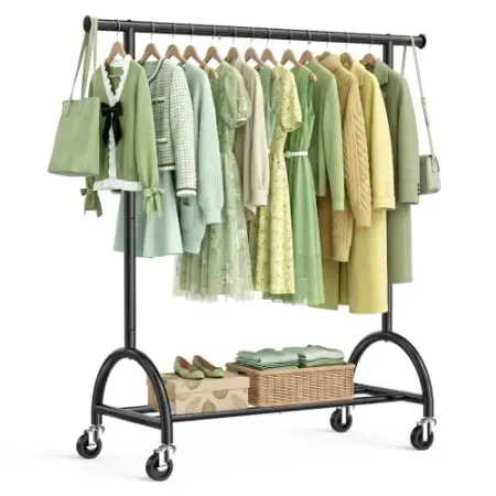 EAGMAK Single Rod Rolling Clothing Rack with Wheels