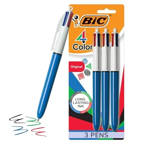 BIC 4-Color Original Retractable Ballpoint Pen 1.0mm Medium 3-Pack