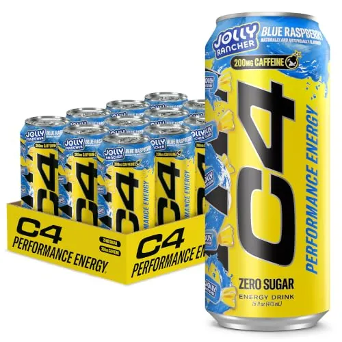 C4 Performance Energy Drink, Zero Sugar, Jolly Rancher Blue Raspberry, 12pk