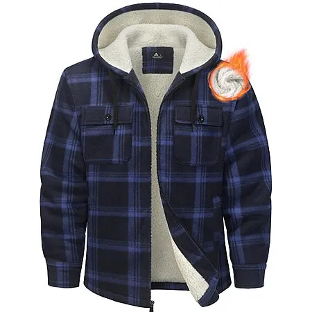 Ceoutdoor Men's Flannel Sherpa Plaid Zip-Up Hoodie w/ 4-Pockets (various)