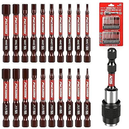 21-Pc Sedy 2.5" Hex Head Allen Wrench Drill Bit Set (SAE & Metric)