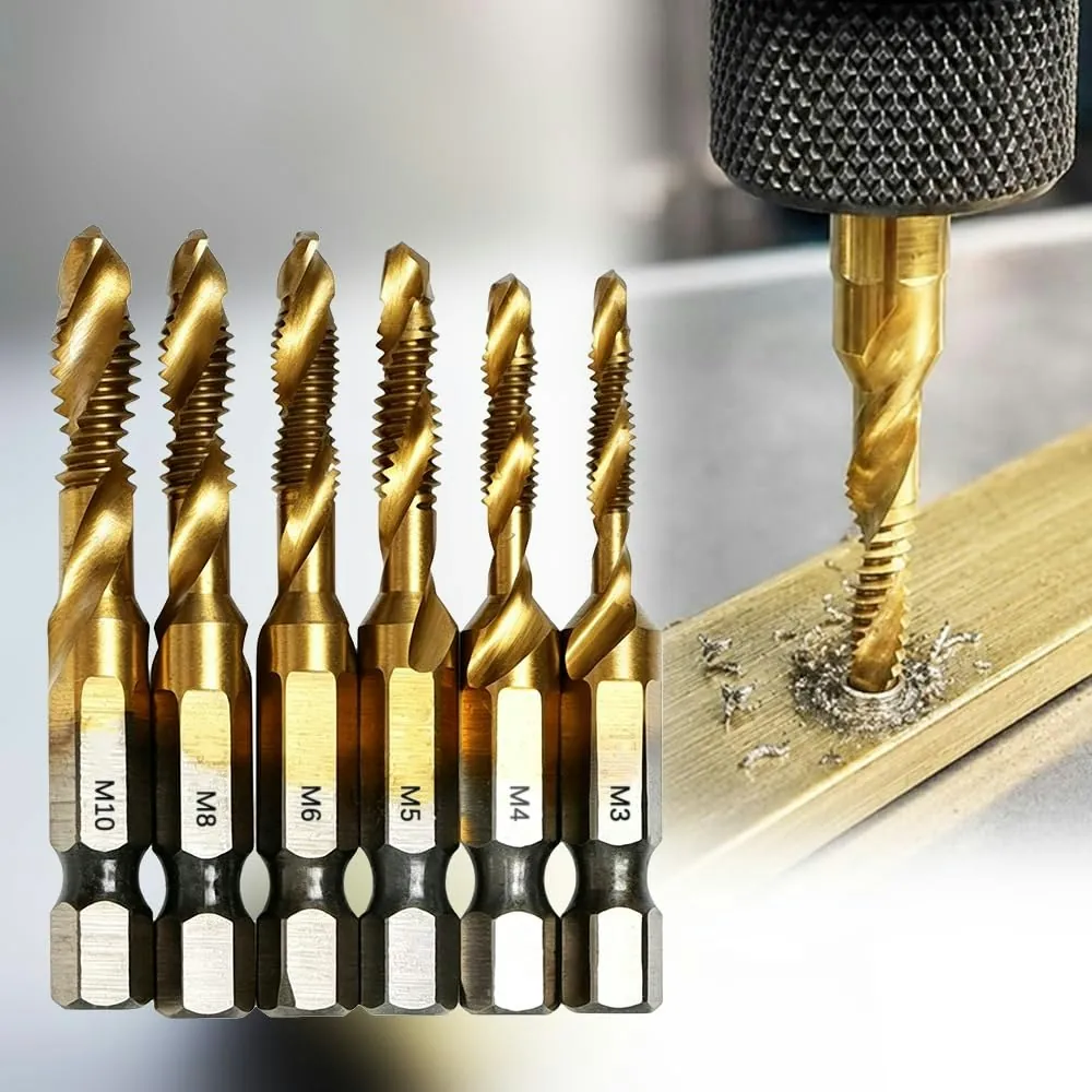 6-Piece Titanium-Plated Combination Drill Tap Set