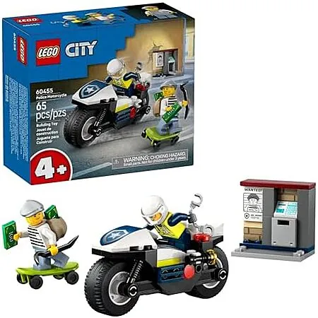 65-Pc LEGO City Police Motorcycle Chase Building Toy (60455)