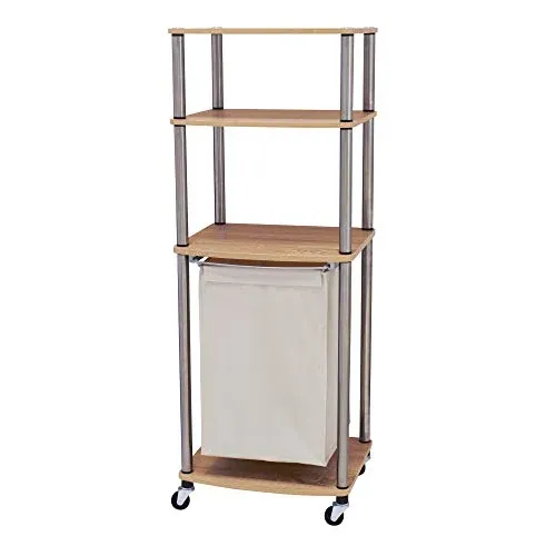 Rolling Household Essentials Laundry Hamper Storage Cart w/ Shelves Light Ash