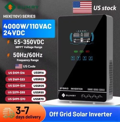 SUMRY 4000W 24V Hybrid Solar Inverter 140A MPPT Pure Sine Wave 120V AC