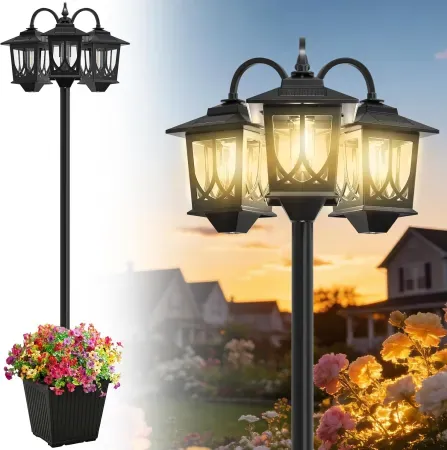 74" Joyoowild 3-Head Vintage-Style Solar Lamp Post
