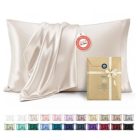 2-Ct Bedsure Queen Size Satin Pillowcases (20" x 30", Beige)