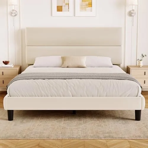 Grusign Queen Velvet Platform Bed Frame