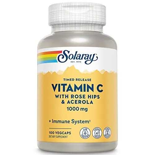 SOLARAY Vitamin C 1000mg, Time Release Vitamin C Capsules w/Rose HIPS and Acerola, 100-Count