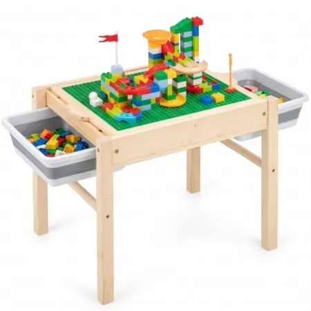 KizzParnrr Reversible Wooden Sensory / Building Block Activity Table
