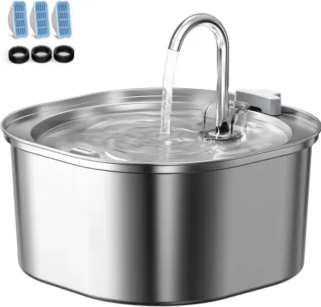 3.2L PEKTACO Stainless Steel Cat Water Fountain w/ Triple Filtration