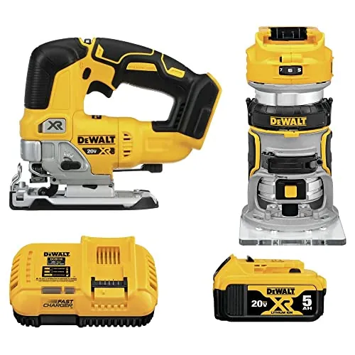 DEWALT 20V MAX Router Tool and Jig Saw Cordless Woodworking 2-Tool Set with Battery and Charger