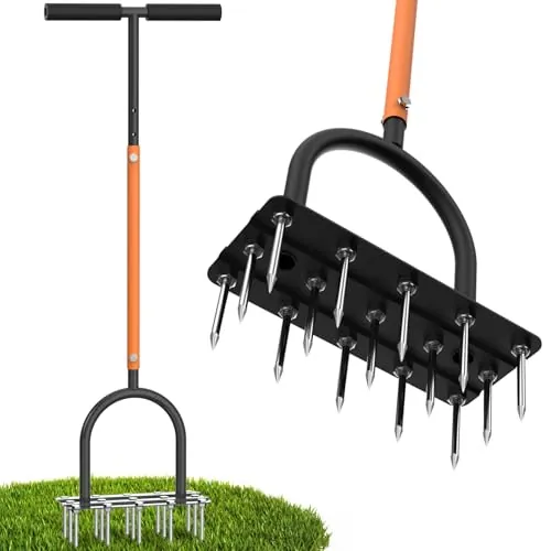 TOPHDY Manual Spike Lawn Aerator Tool w/ 15 Iron Spikes