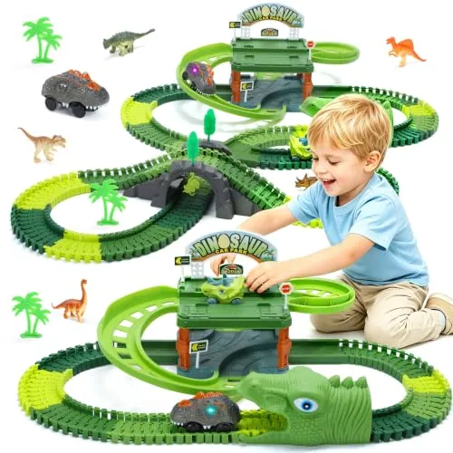 EagleStone 241 PCS Dinosaur Track Set with Dual-Level Parking Garage