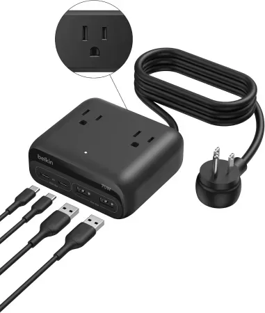 Belkin 70W GaN 7-in-1 Charging Station w/ 3 AC Outlets, 2 USB-C & 2 USB-A Ports