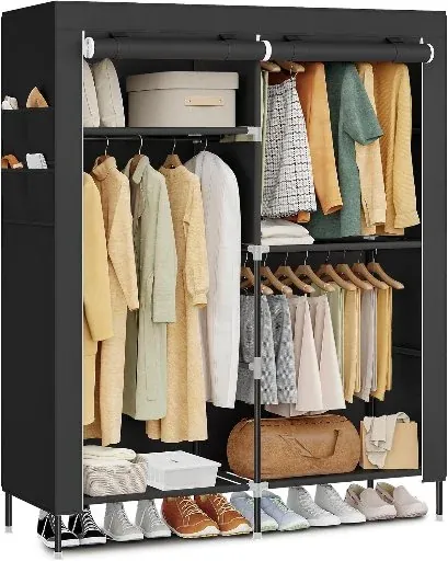 SONGMICS Portable Closet Fabric Wardrobe with 3 Hanging Rods, 50 x 17.7 x 70.9 Inches