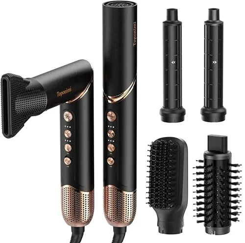 5-in-1 Auto-Wrap Hair Styler & Dryer 110,000 RPM Ionic Hot Air Brush, Grey