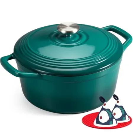 Overmont 5.5qt Enameled Cast Iron Dutch Oven w/ Lid