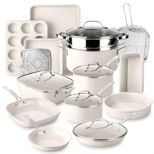 GRANITESTONE Ceraluxe 20 Pc Ceramic Cookware, Pots and Pans Set Non Stick