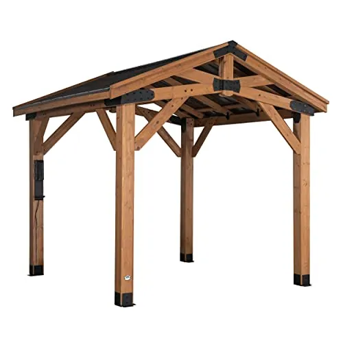 Backyard Discovery Norwood Cedar Wood Outdoor Gazebo Pavilion with Hardtop Galvanized Steel Peak Roof