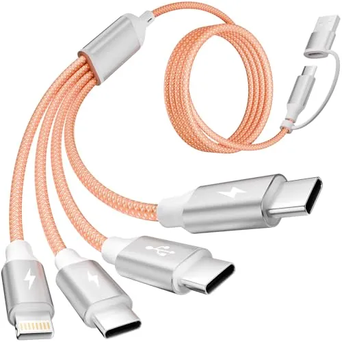MPATIBY 5' 4-in-2 Multi Charging Cable w/ Dual USB-A & USB-C Inputs