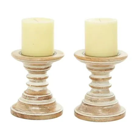 Set-of-2 Deco 79 Mango Wood Solid Candle Holder