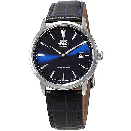 42mm Orient Men's SS Automatic Watch w/ Blue Dial & Leather Strap