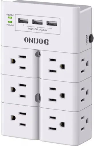 Ondog 12-Outlet Surge Protector Wall Tap with 3 USB Ports (White)