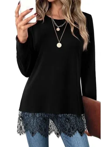 OFEEFAN Lace Tunic Tops