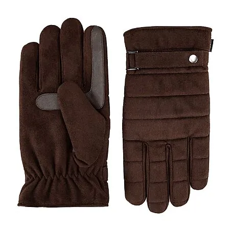 Men's isotoner Water Repellent Microsuede Quilted Touchscreen Gloves (Dark Brown)