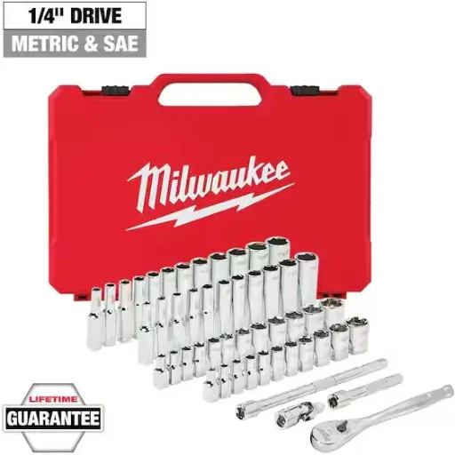 Milwaukee 1/4 in. Drive SAE/Metric Ratchet and Socket Mechanics Tool Set (50-Piece)