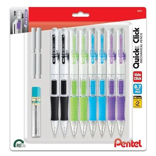 Pentel Quick Click Mechanical Pencil 8-Pack (Black, 0.7mm)