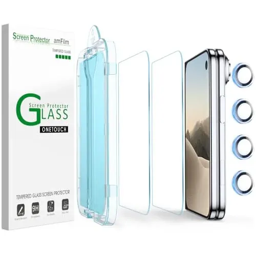 AmFilm OneTouch iPhone 13-18 Tempered Glass Screen Protectors 2-Pack