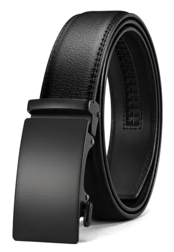 CHAOREN Men's Leather Micro-Adjustable Ratchet Belt (32-38" Waist, Black)
