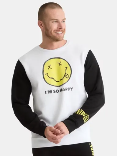 Nirvana Men's Smiley Graphic Crewneck Sweatshirt