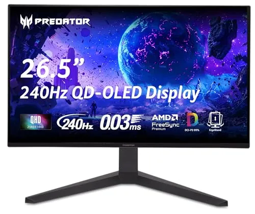 Acer Predator 26.5in QHD 2560x1440 QD-OLED 240Hz Gaming Monitor X27U W1
