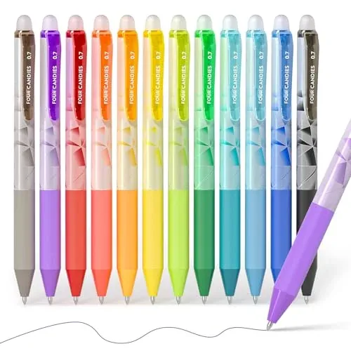 Four Candies 0.7mm Retractable Erasable Gel Pens Multicolor 12-Pack