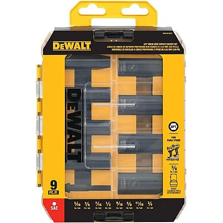 Bomgaars: 9-Pc DeWALT 3/8" Drive 6-Point Standard SAE Deep Impact Socket Set