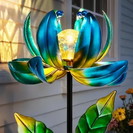 SUCUY 35" Solar Metal Lotus Flower Wind Spinner w/ LED Lighting